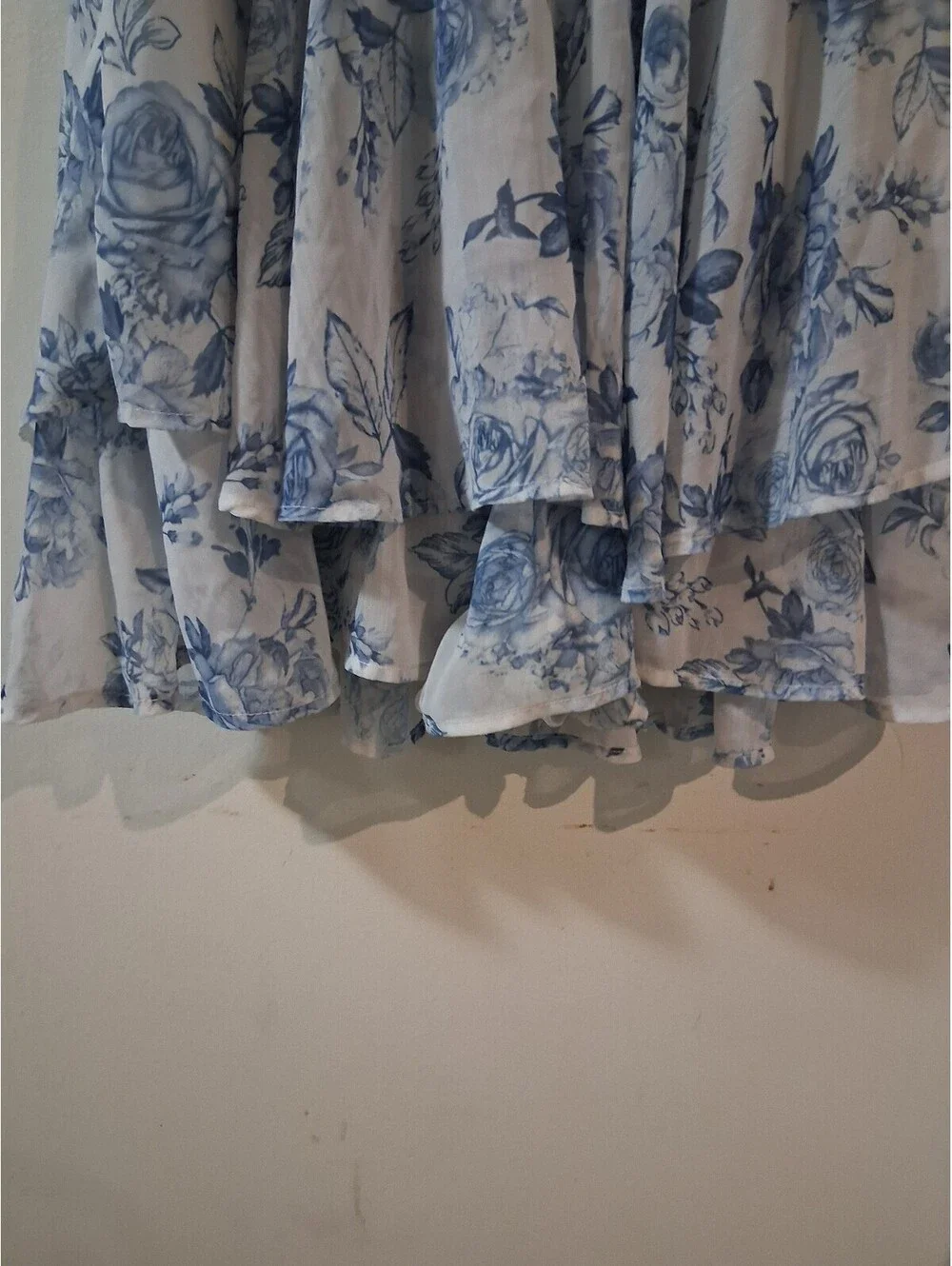 Altar'd State Blue Floral Ruffle Sleeve Dress with Bow Accent Size Large‎